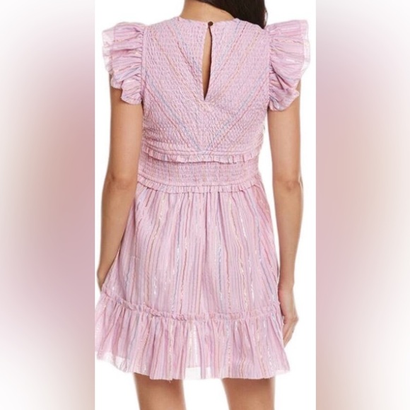 SAYLOR Blush Pink Tiered Zinnia Dress With Metallic Striped Threads Size Medium - Picture 12 of 13